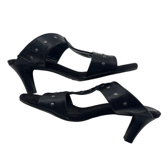 A2 By Aerosoles Black Leather Studded Heeled Sandals 7.5 Heel Rest Technology - Picture 2 of 6